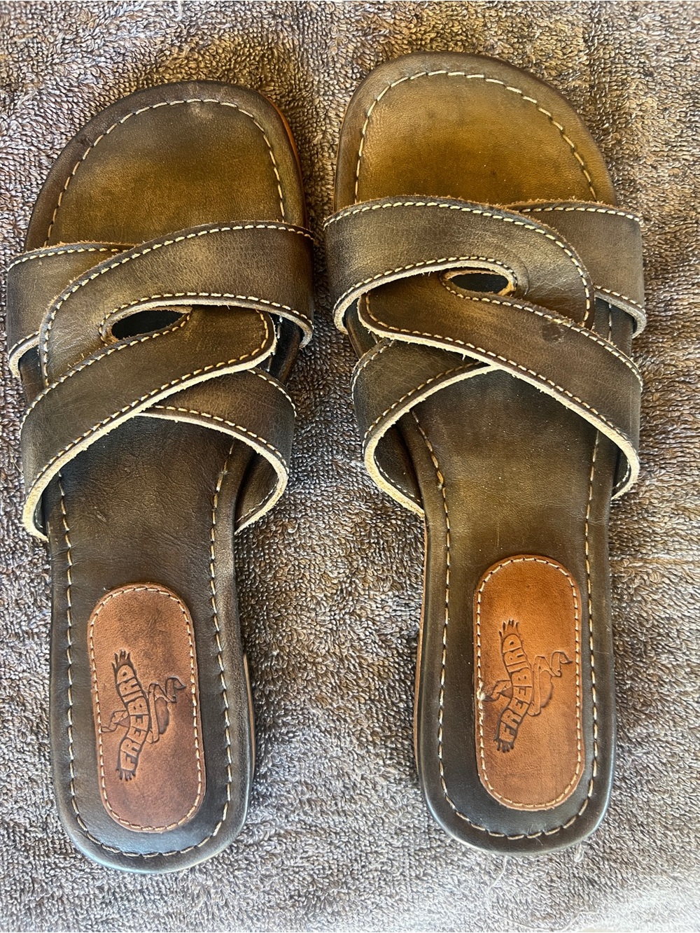 Freebird by Steven Brown Leather Crisscross Slide Mules
